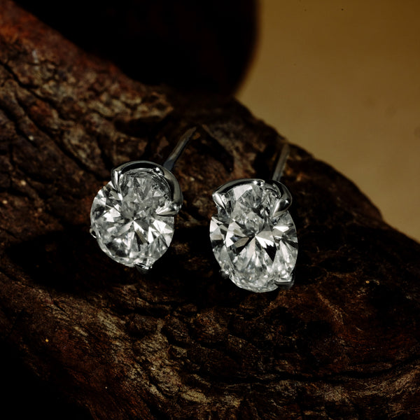 Aelixis earrings in 18K white gold, oval lab-grown diamond (view 2) — Apekani Diamonds