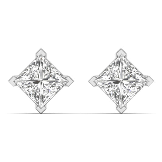 Evola earrings in 14K white gold, princess-cut lab-grown diamond — Apekani Diamonds